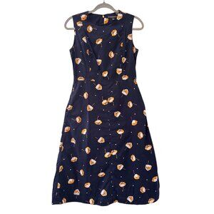 Trenery Womens Sleeveless Floral Print Navy Midi Dress Cotton & Silk Blend 6